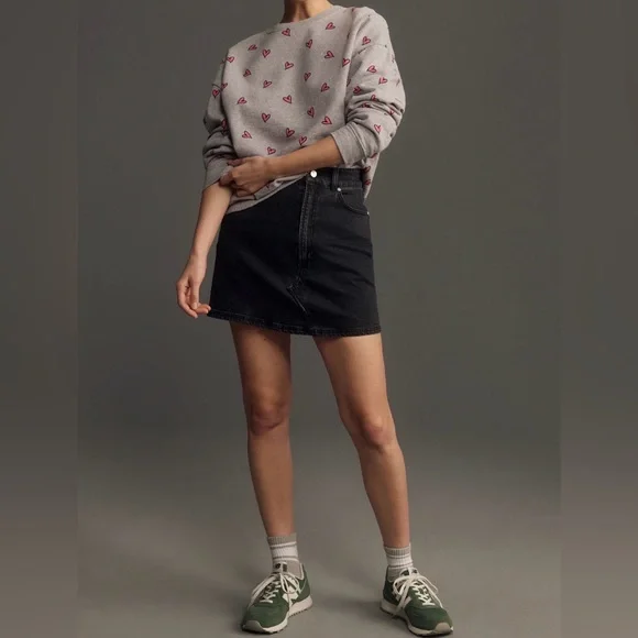 Anthropologie KULE The Oversized All Over Heart Sweatshirt Grey Pink Size Large - Picture 9 of 13